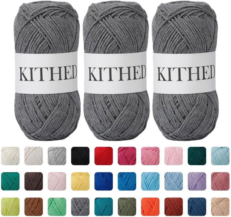 KITHED Cotton Yarn，10.5oz，526yard，3 Pack ，Soft Yarn for Crocheting and Knitting (36 Deep Grey) - Image 1